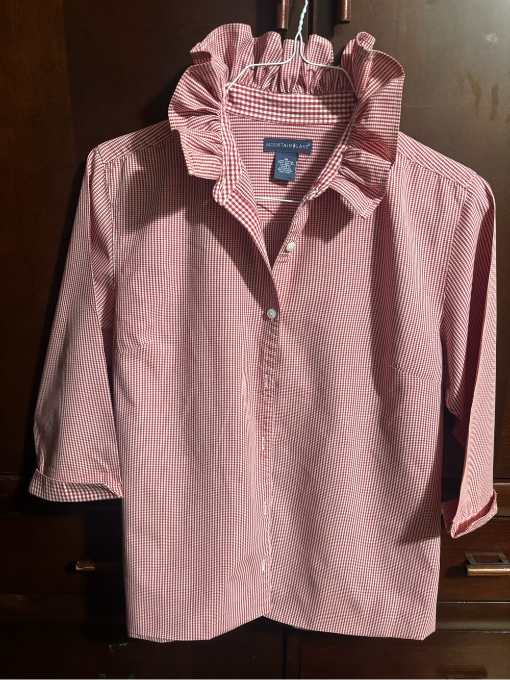 Upcycled/Reloved Mountain Lake Red and White Gingham Ruffle Collar Shirt